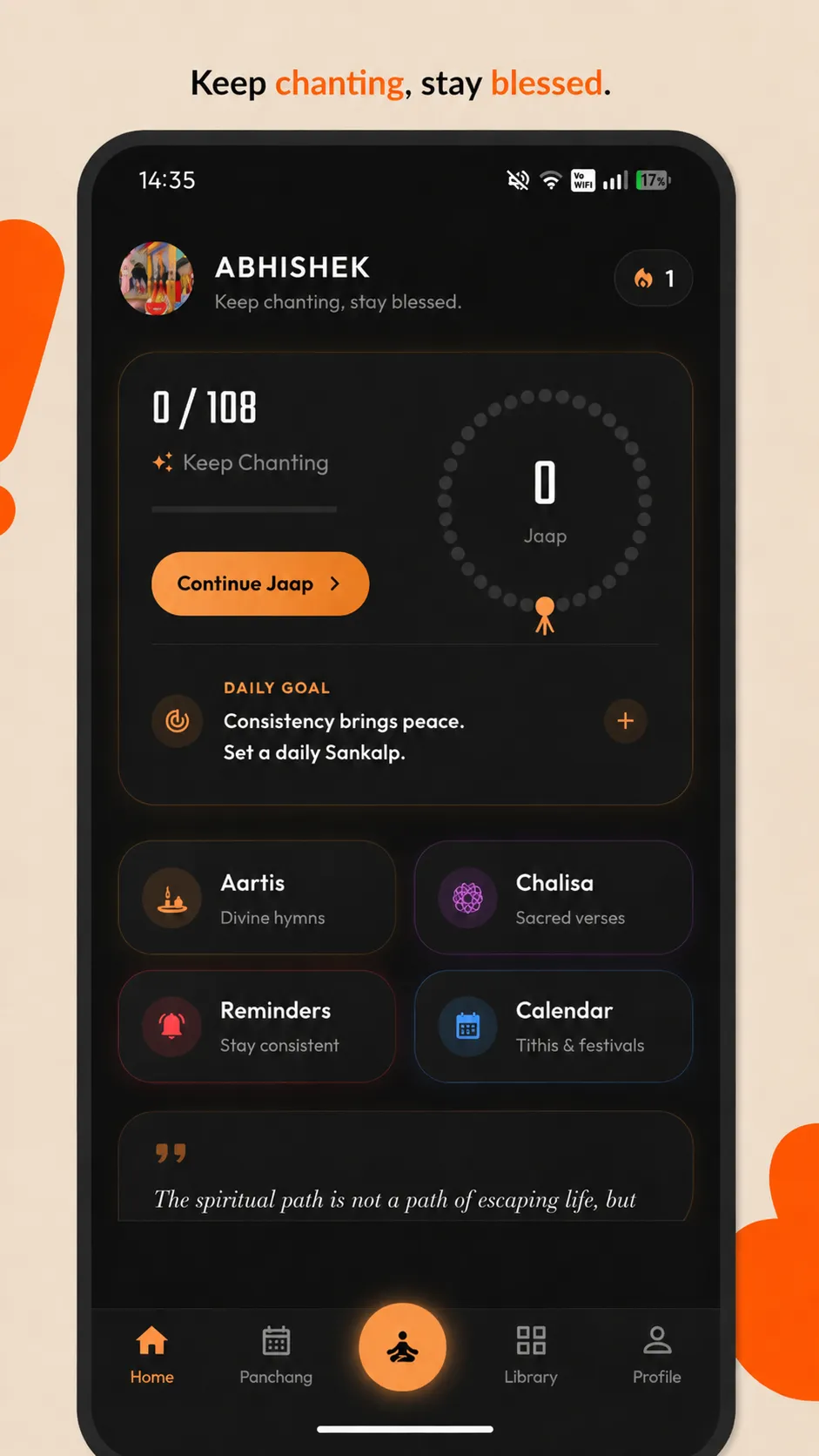 Home Dashboard showing daily activities