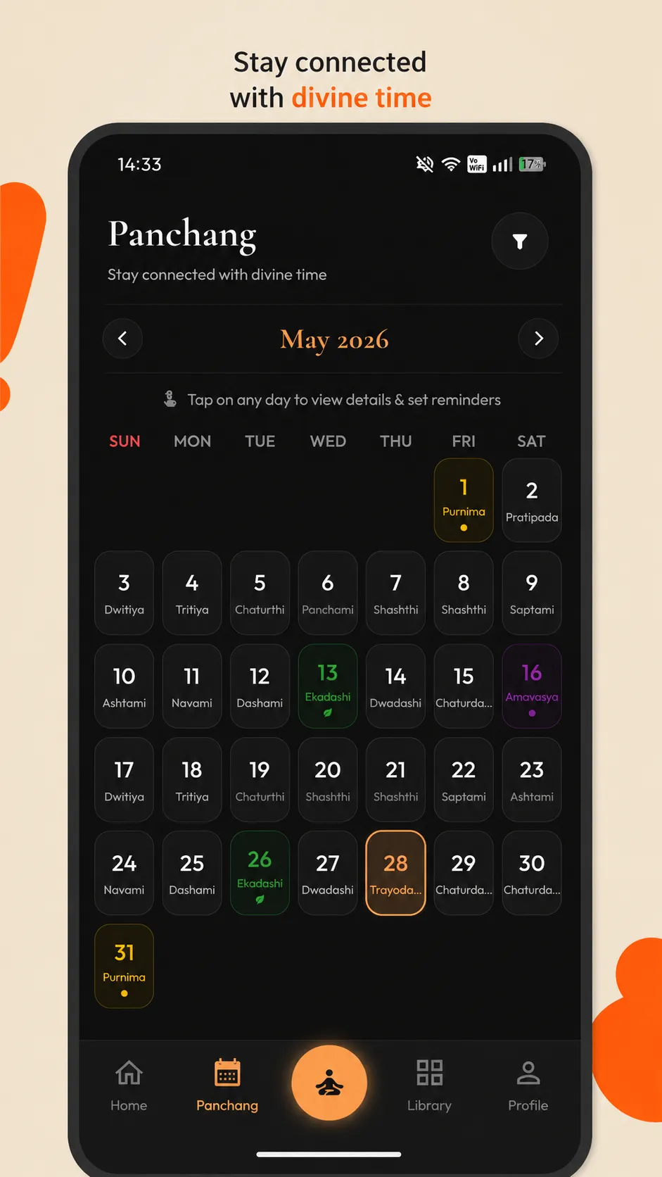 Panchang Calendar listing planetary alignments